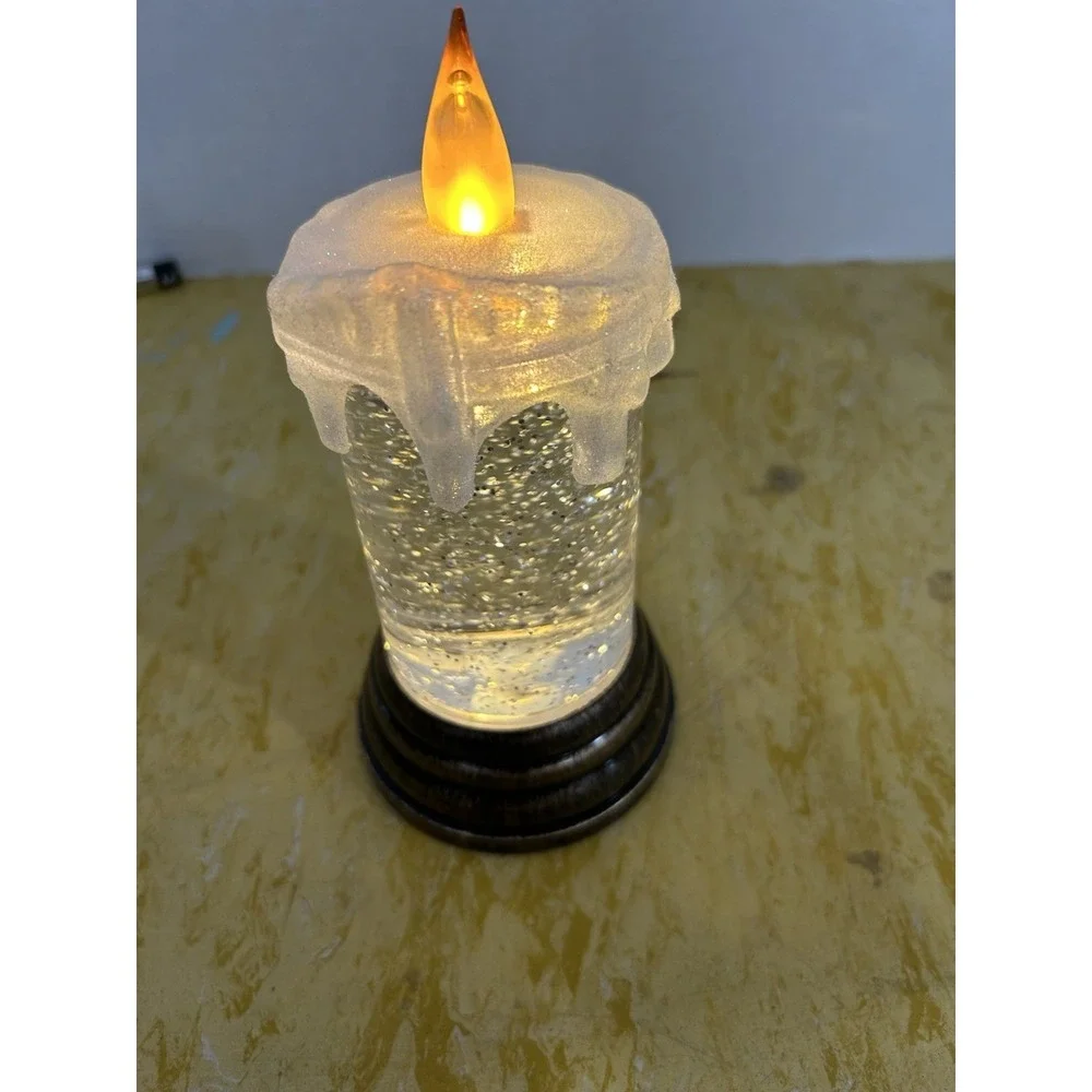 LED Glitter Swirl Water Candle Snow Globe Flickering Flame Bronze Base 1047-195‎